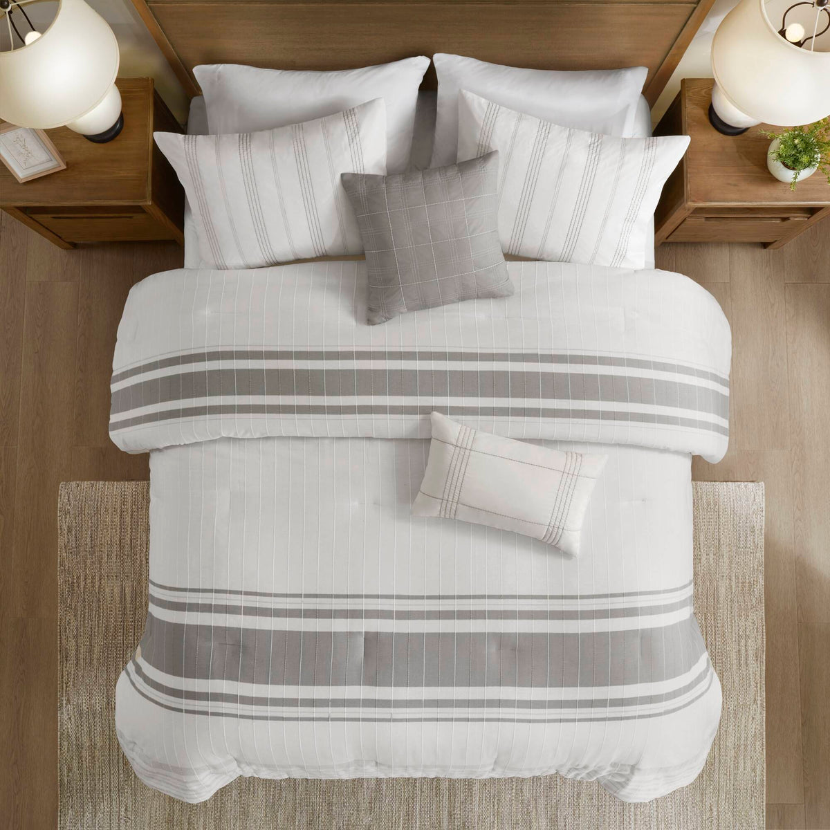 Morgan 6 Piece Cotton Jacquard Oversized Comforter Set - White/Grey