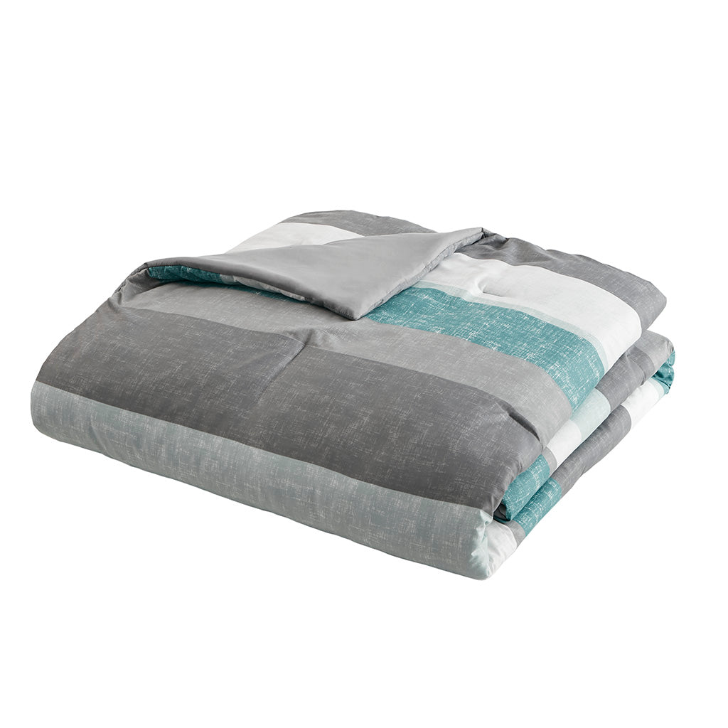 Jaxon Stripe Comforter Set with Bed Sheets - Aqua/Grey
