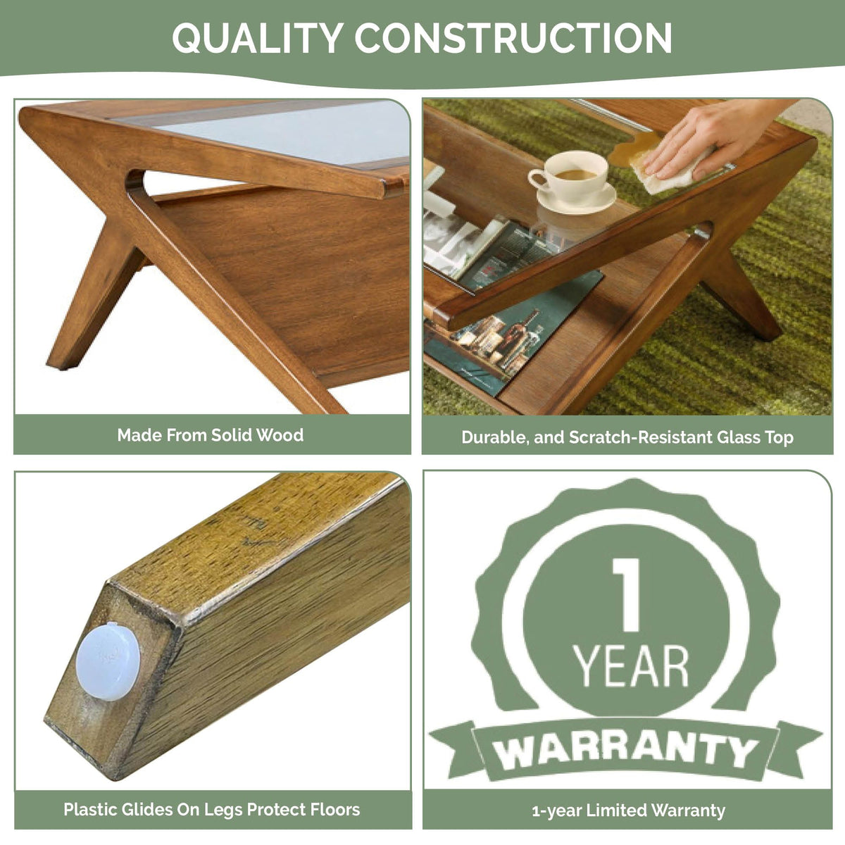 Rocket wood & tempered glass coffee table - Pecan