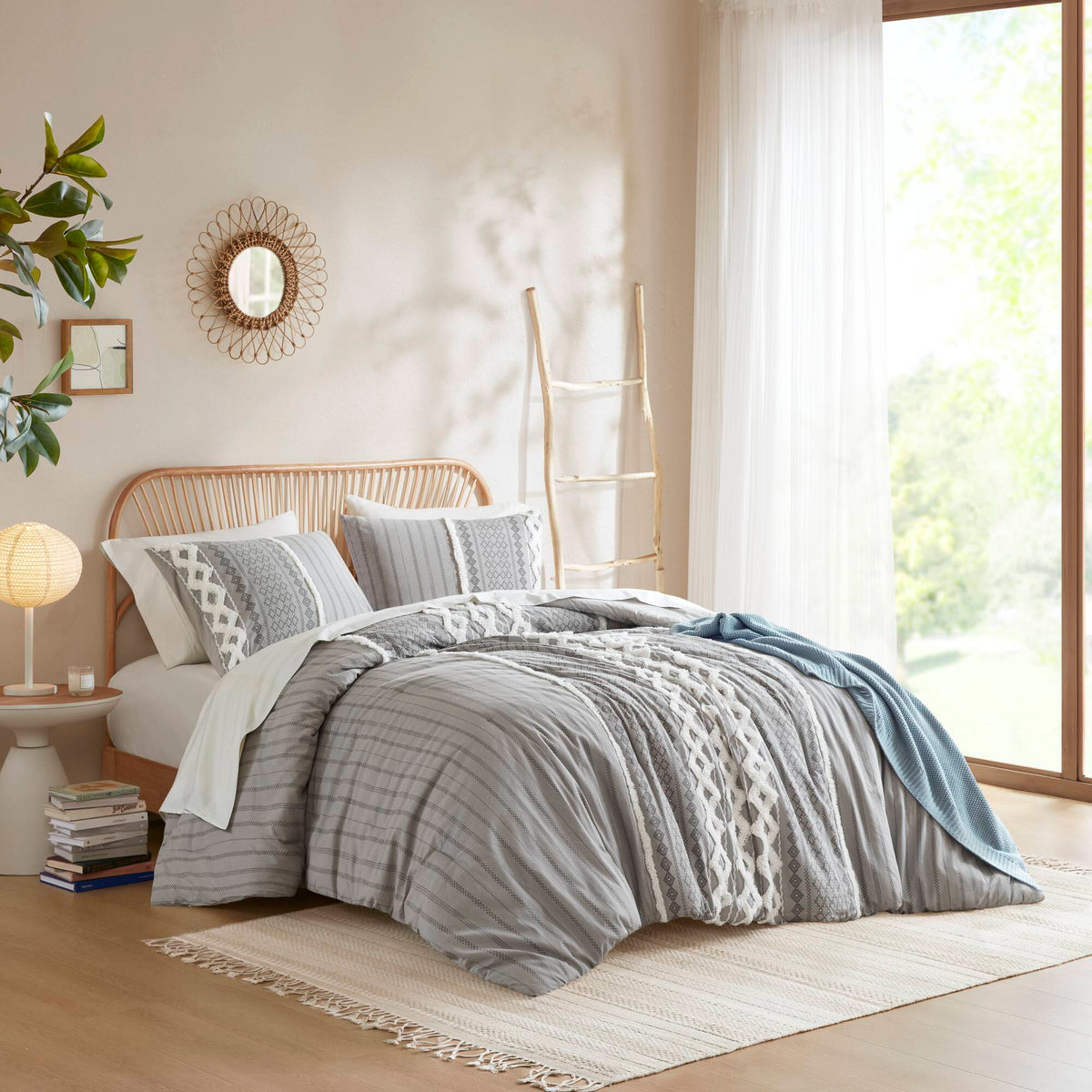Imani Cotton Printed Comforter Set with Chenille - Gray
