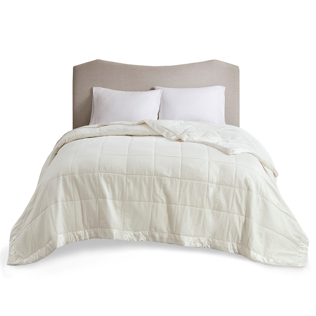 Cambria Oversized Down Alternative Blanket with Satin Trim - Ivory