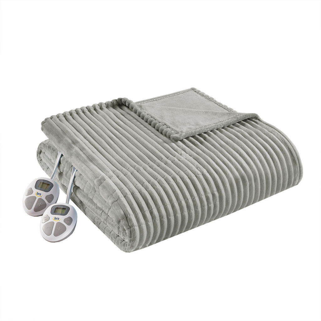 Corded Plush Heated Blanket - Grey