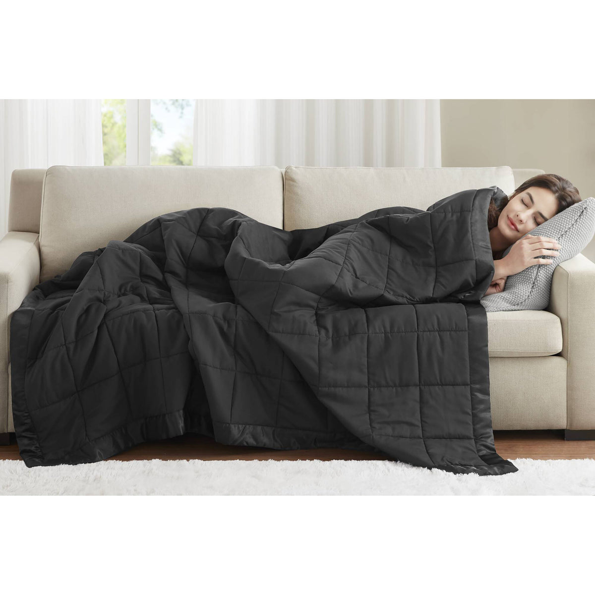 Windom Lightweight Down Alternative Blanket with Satin Trim - Black