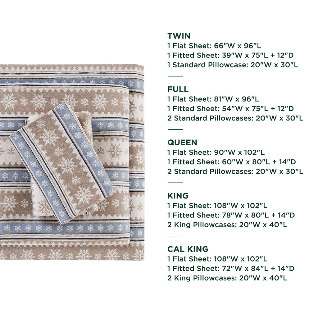 Cotton Flannel Sheet Set - Blue Snowflake