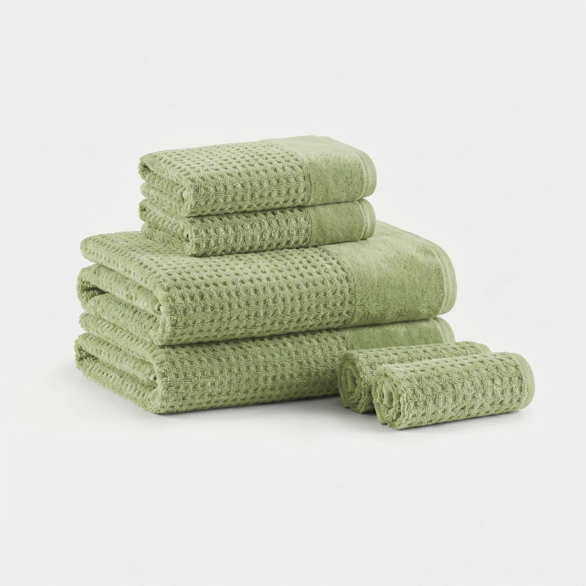 Spa Waffle Cotton Jacquard Bath Towel 6 Piece Set - Sage Green