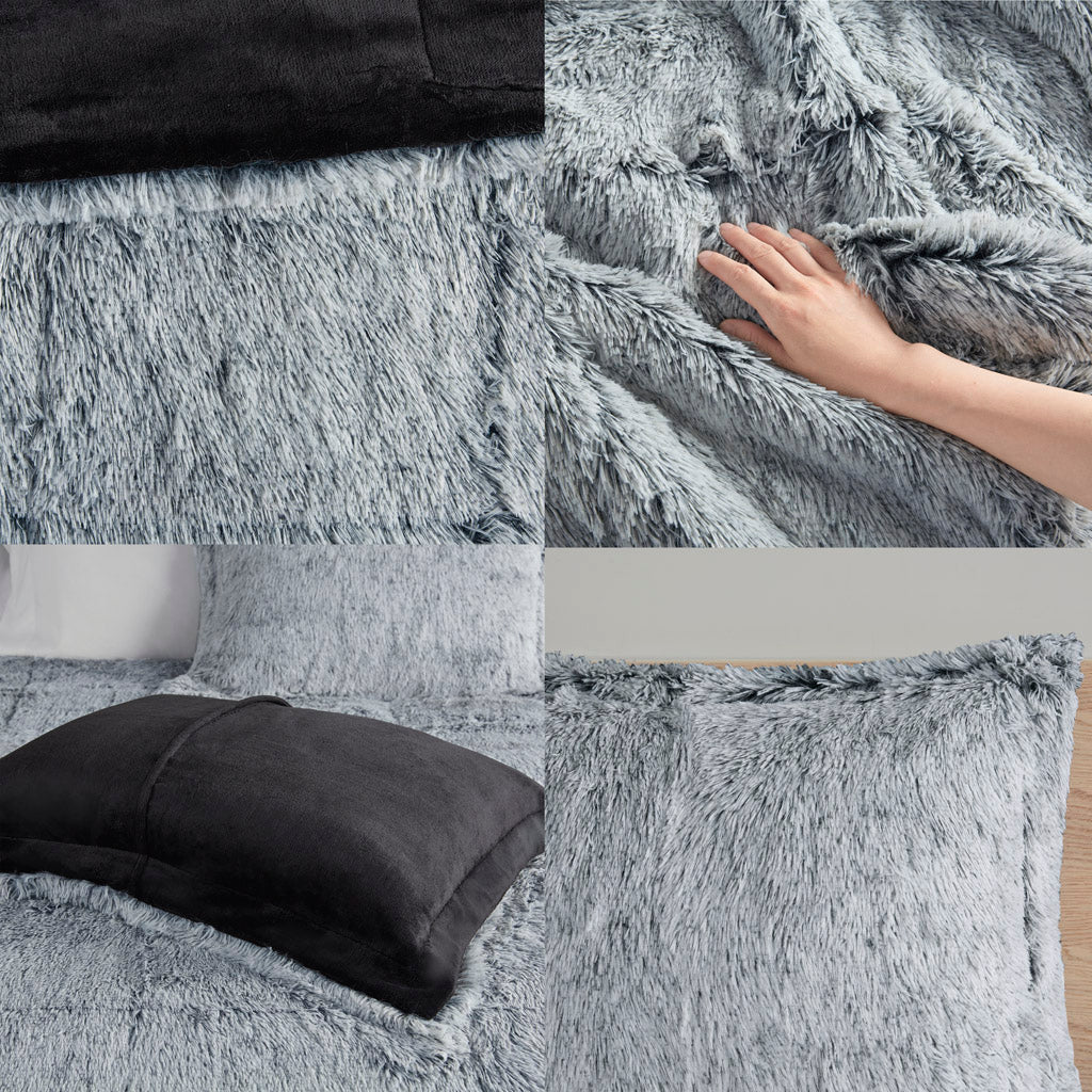 Malea Shaggy Faux Fur Comforter Mini Set - Black/White