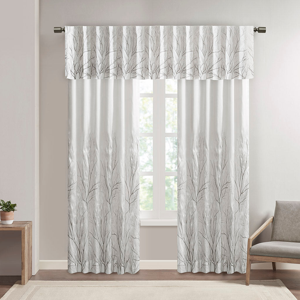 Andora Faux Silk Embroidered Window Valance - White