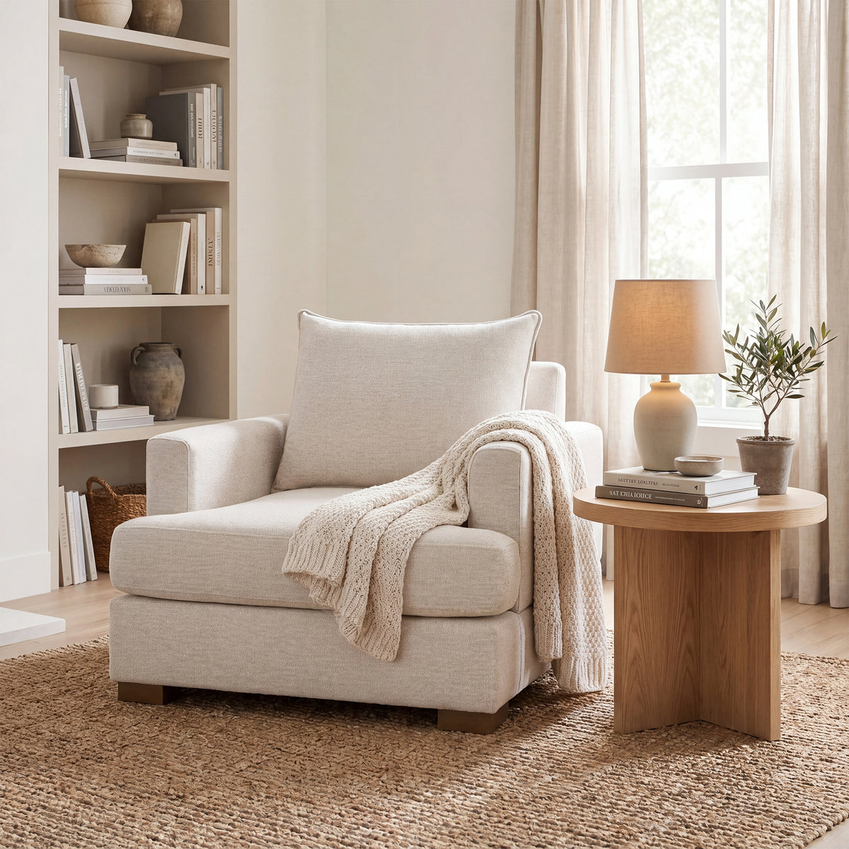 Tasha Oversized Upholstered Arm Chair - Beige