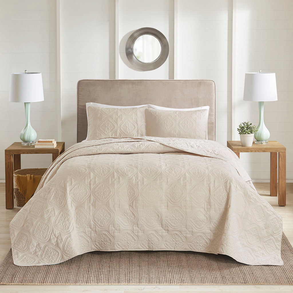 Oakley 3 Piece Reversible Bedspread Set - Cream