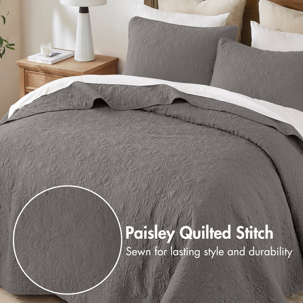 Quebec Reversible Bedspread Set - Dark Grey