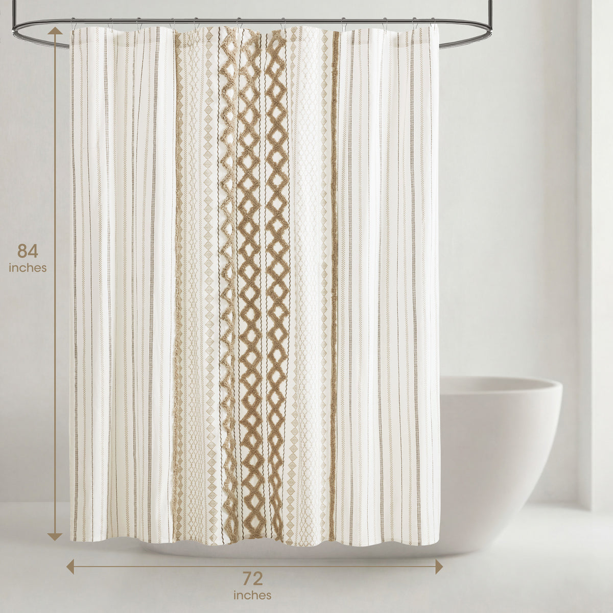 Imani Cotton Printed Shower Curtain with Chenille - Neutral