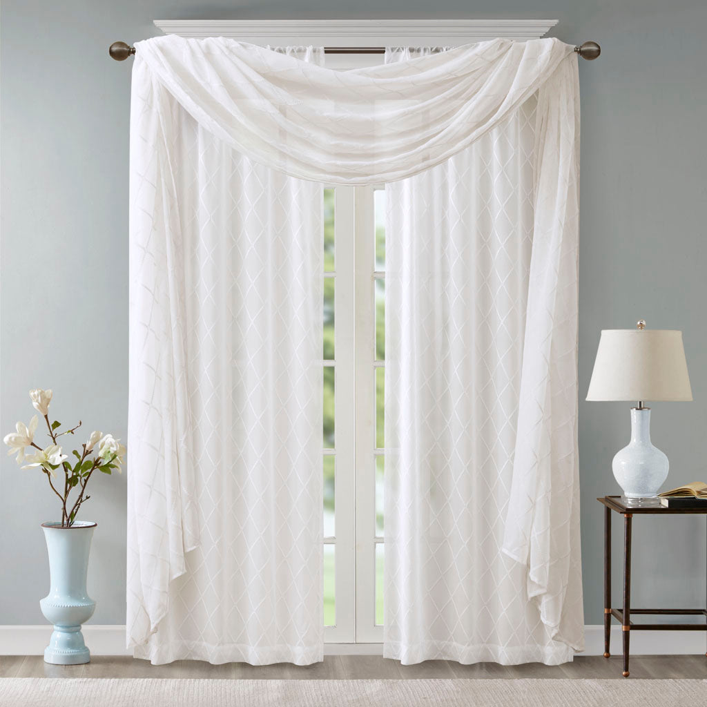 Irina Diamond Sheer Embroidered Window Scarf - White