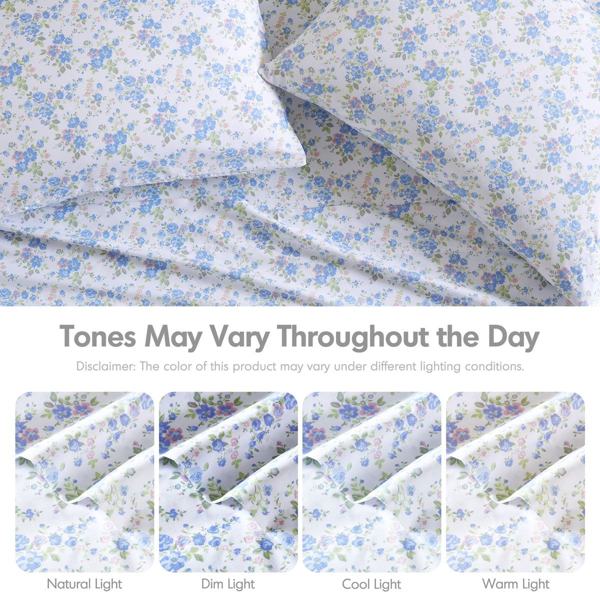 Printed Microfiber Sheet Set - Blue Floral
