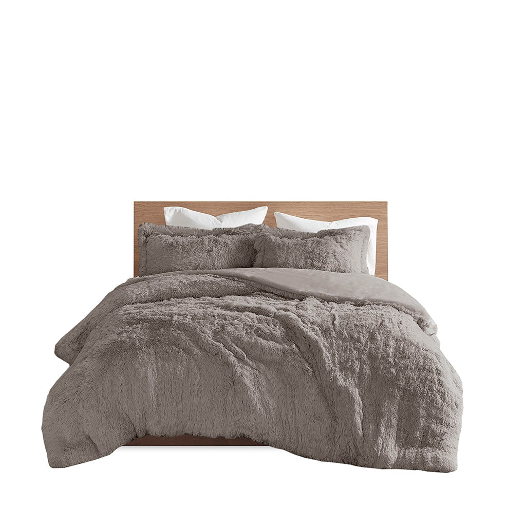Malea Shaggy Fur Duvet Cover Set - Grey