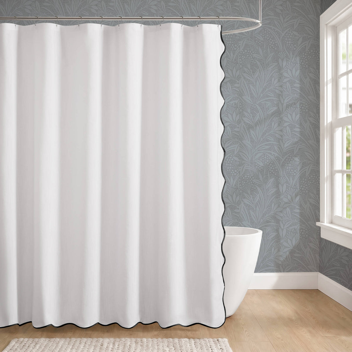 Petal Bloom Scalloped Shower Curtain - Black