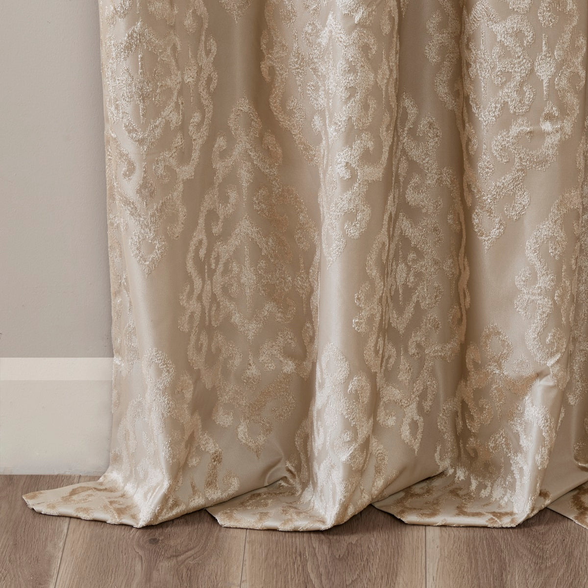 Mirage Knitted Jacquard Damask Total Blackout Grommet Top Curtain Panel - Champagne