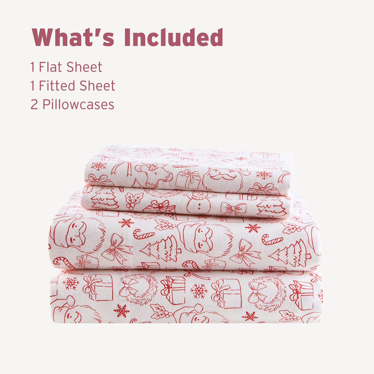Cozy Soft Cotton Flannel Printed Sheet Set - Holiday Doodles