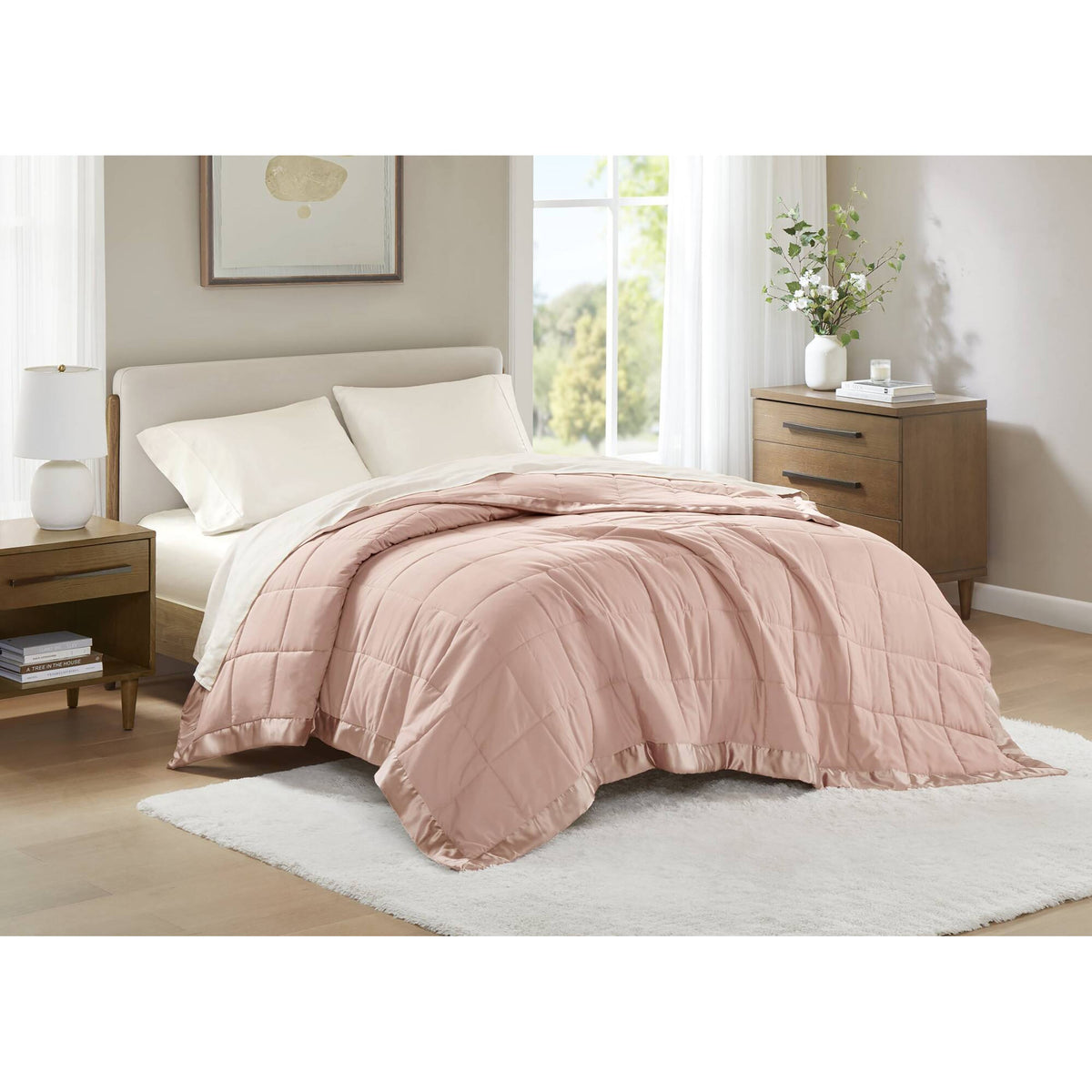 Windom Lightweight Down Alternative Blanket with Satin Trim - Blush