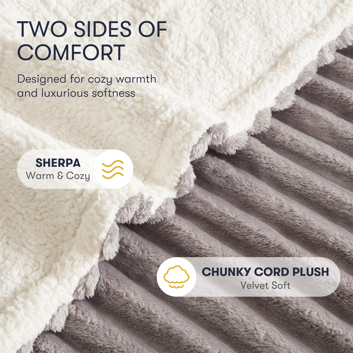 Heated Cord Plush Heated Throw - Grey