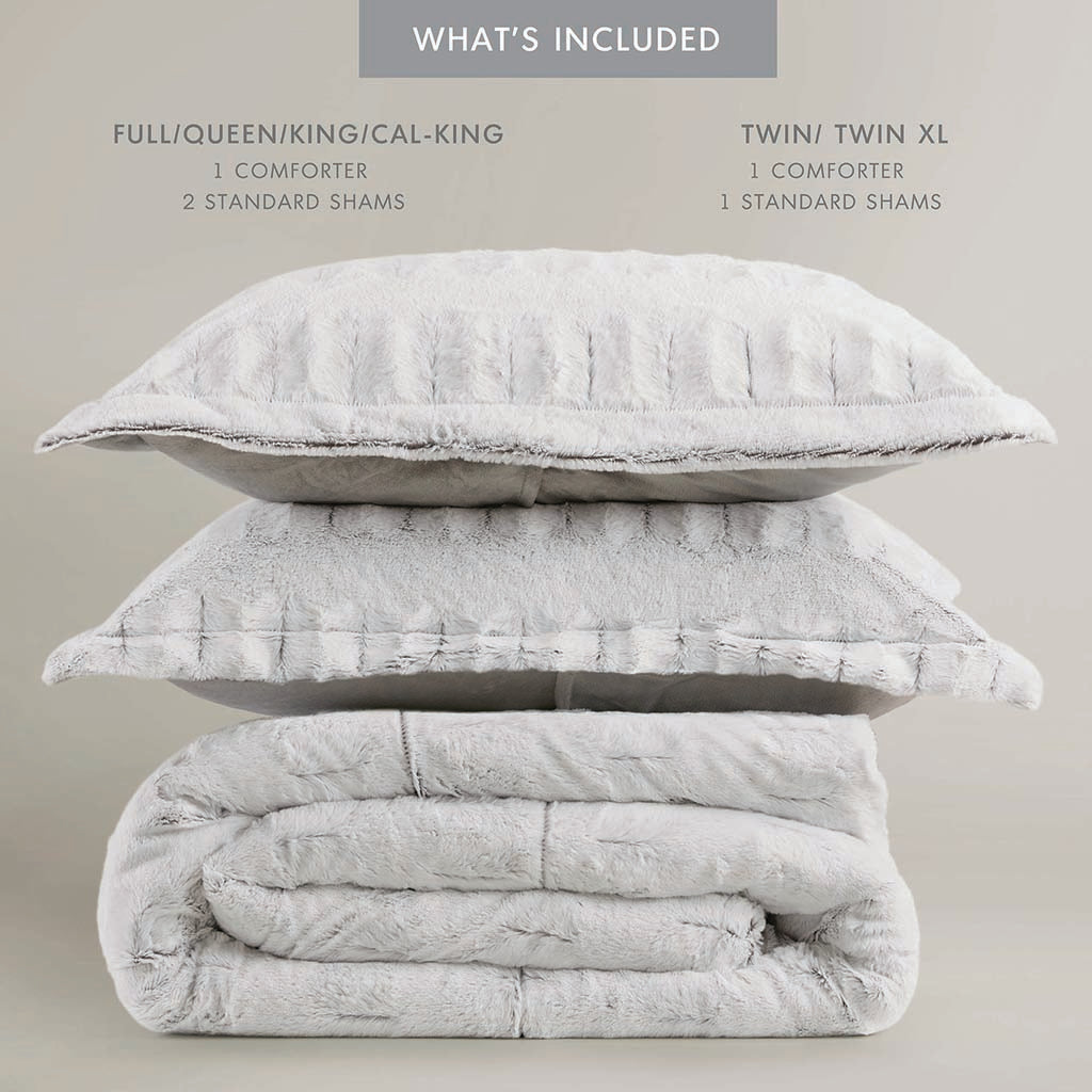 Gia Faux Fur Comforter Mini Set - Gray/White