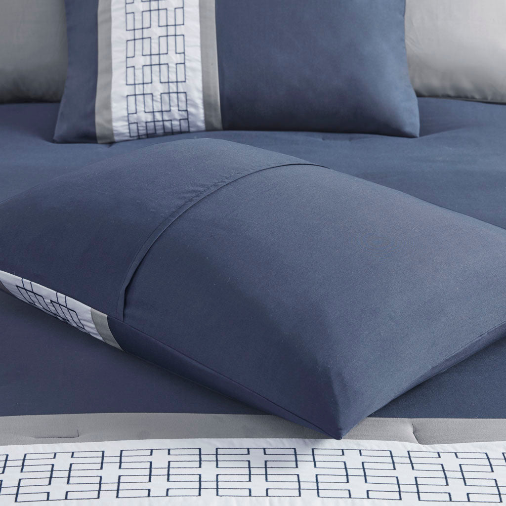 Powell 8 Piece Embroidered Comforter Set - Navy