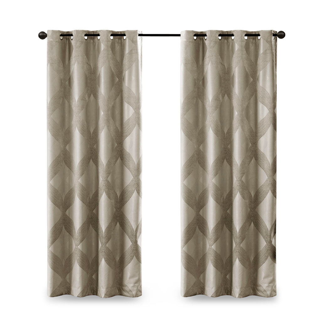 Bentley Ogee Knitted Jacquard Total Blackout Curtain Panel - Taupe