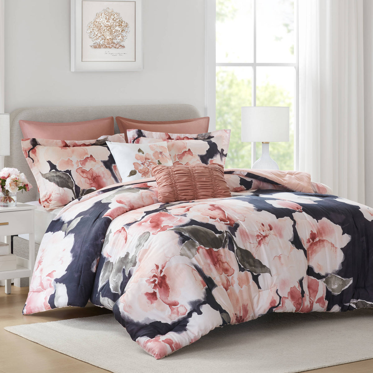 Shanti 7pcs Printed Comforter set - Blush