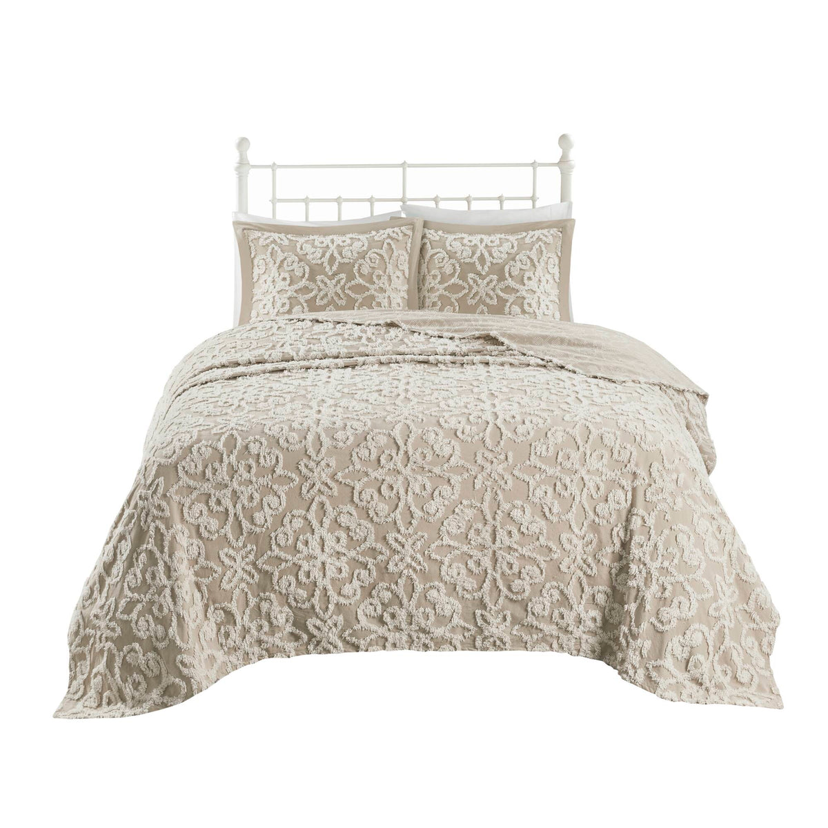 Sabrina 3 Piece Tufted Cotton Chenille Bedspread Set - Taupe