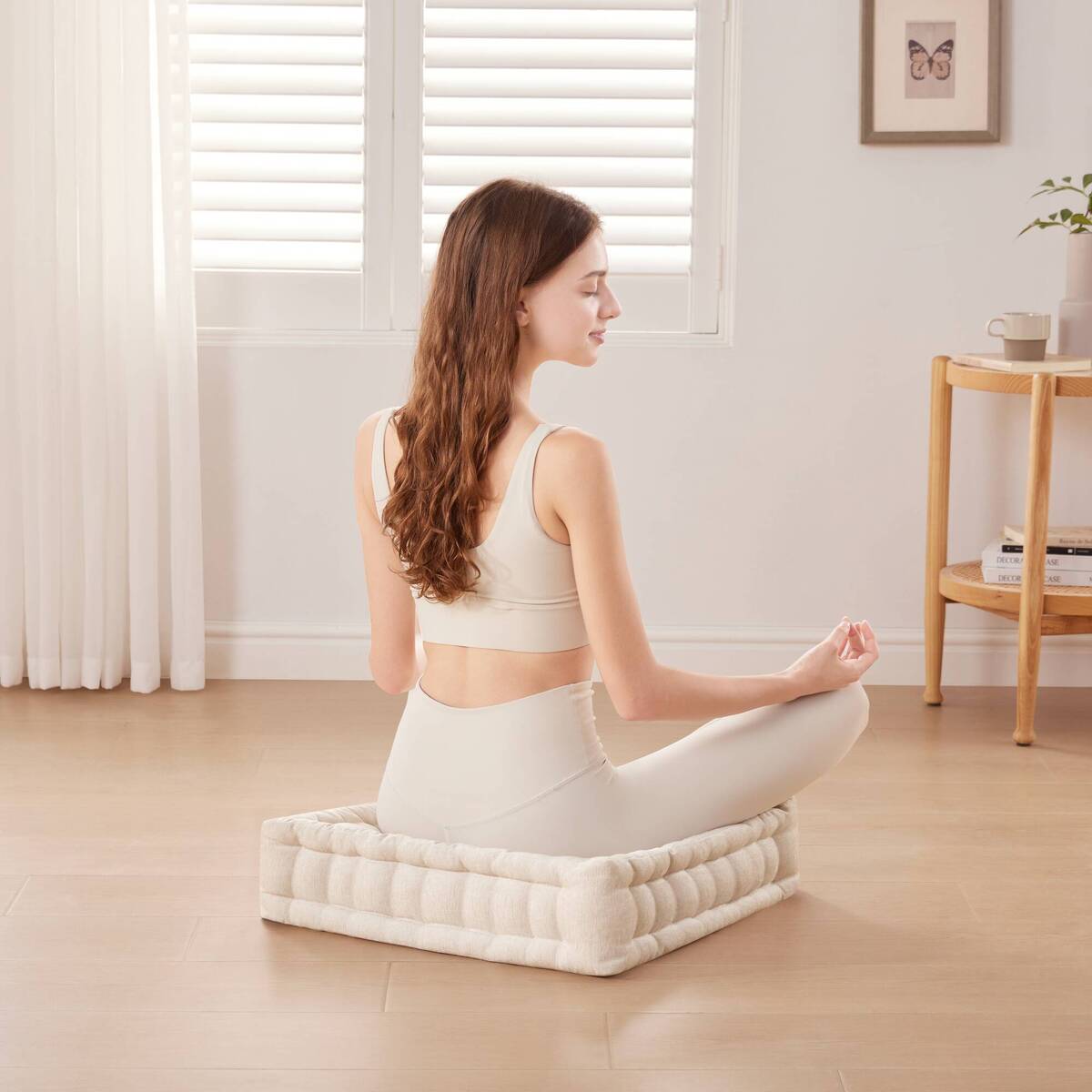 Azza Poly Chenille Square Floor Pillow Cushion Compress Pack - Ivory