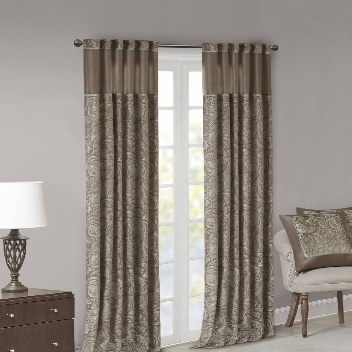 Aubrey Jacquard Curtain Panel Pair - Blue/Brown