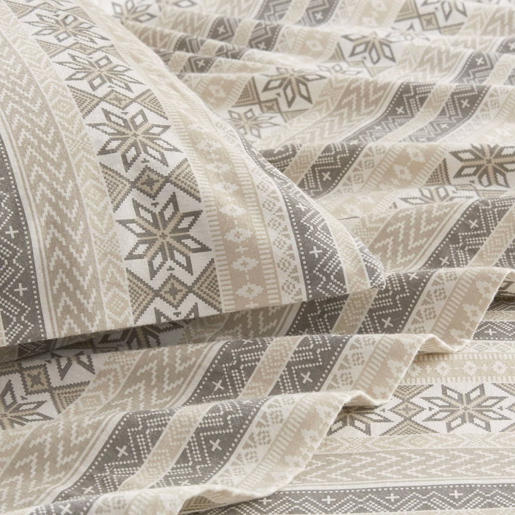 Cozy Cotton Flannel Printed Sheet Set - Gray/Taupe Nordic