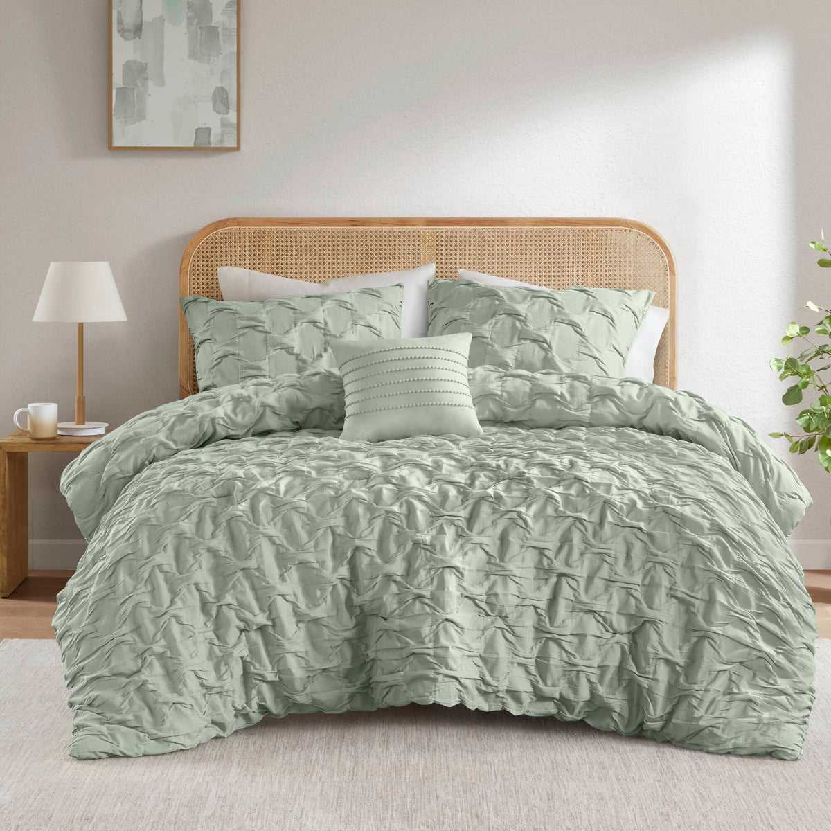 Bailey Diamond Pintuck Pleated Woven Comforter Set - Green