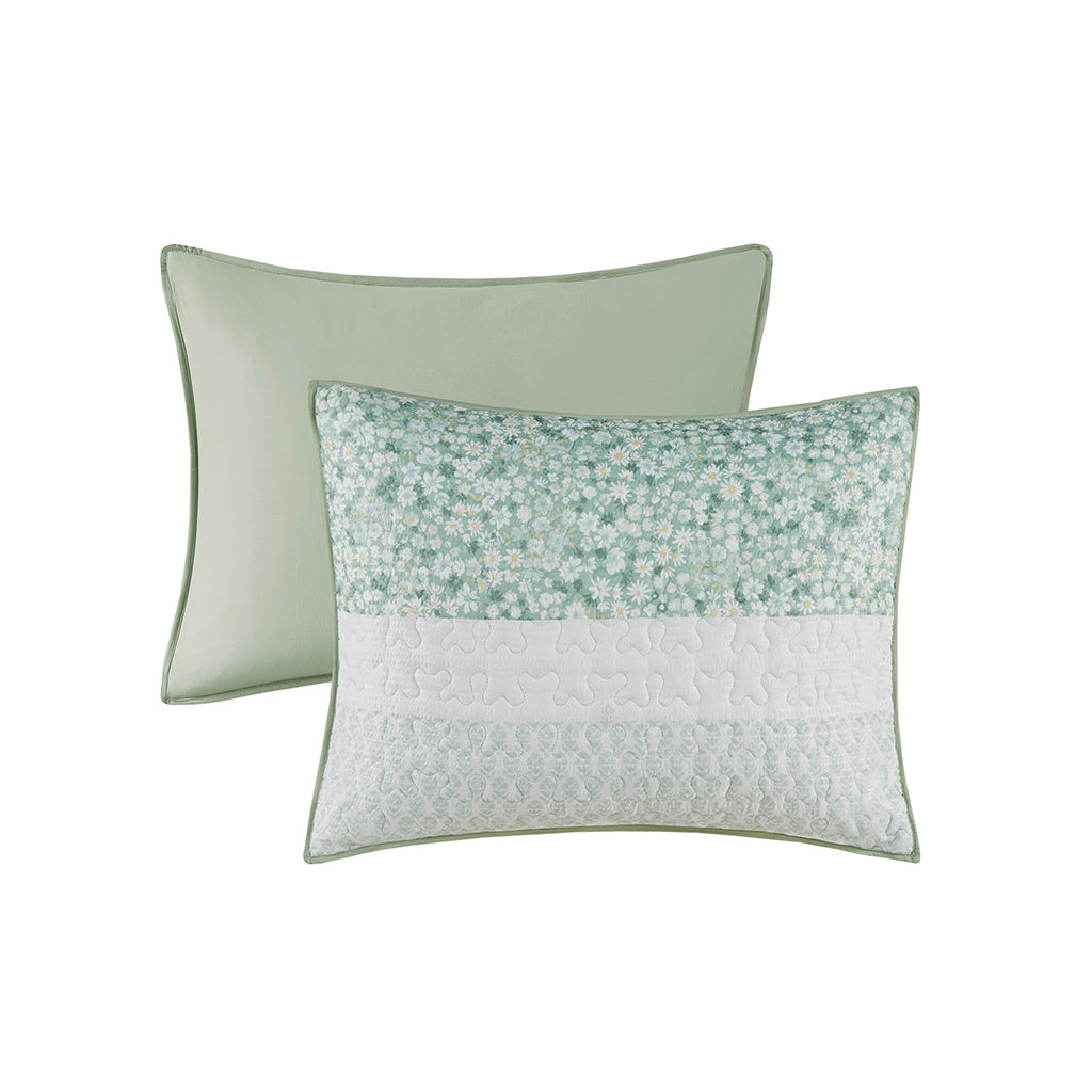 Caralie 4 Piece Seersucker Quilt Set with Throw Pillow - Green