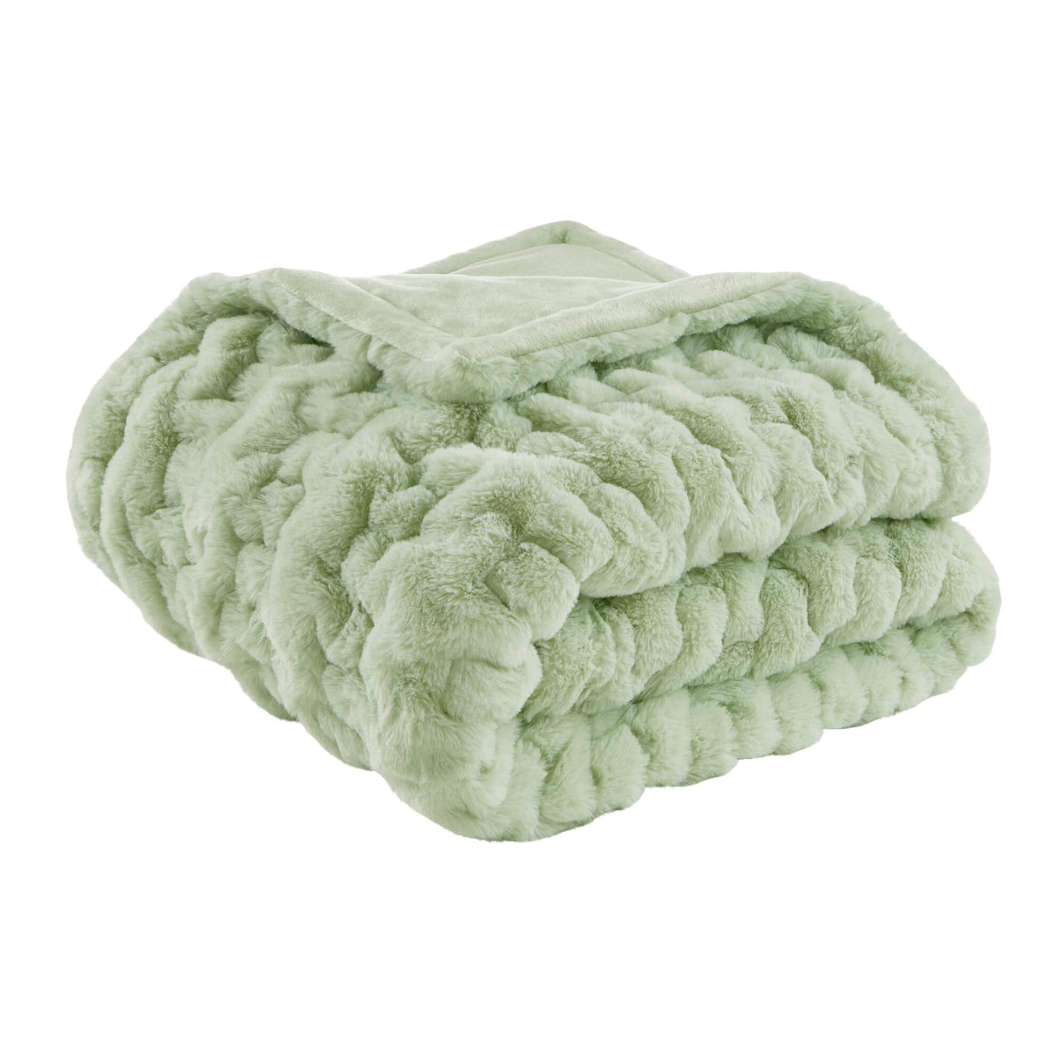 Ruched Fur Throw - Sage Green