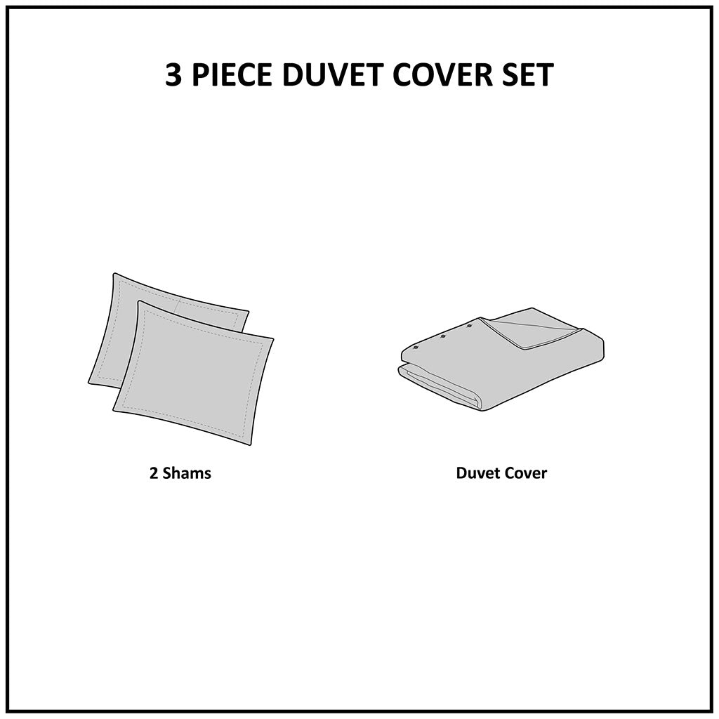 Nea Cotton Printed Duvet Cover Set with Trims - Off White/Gray