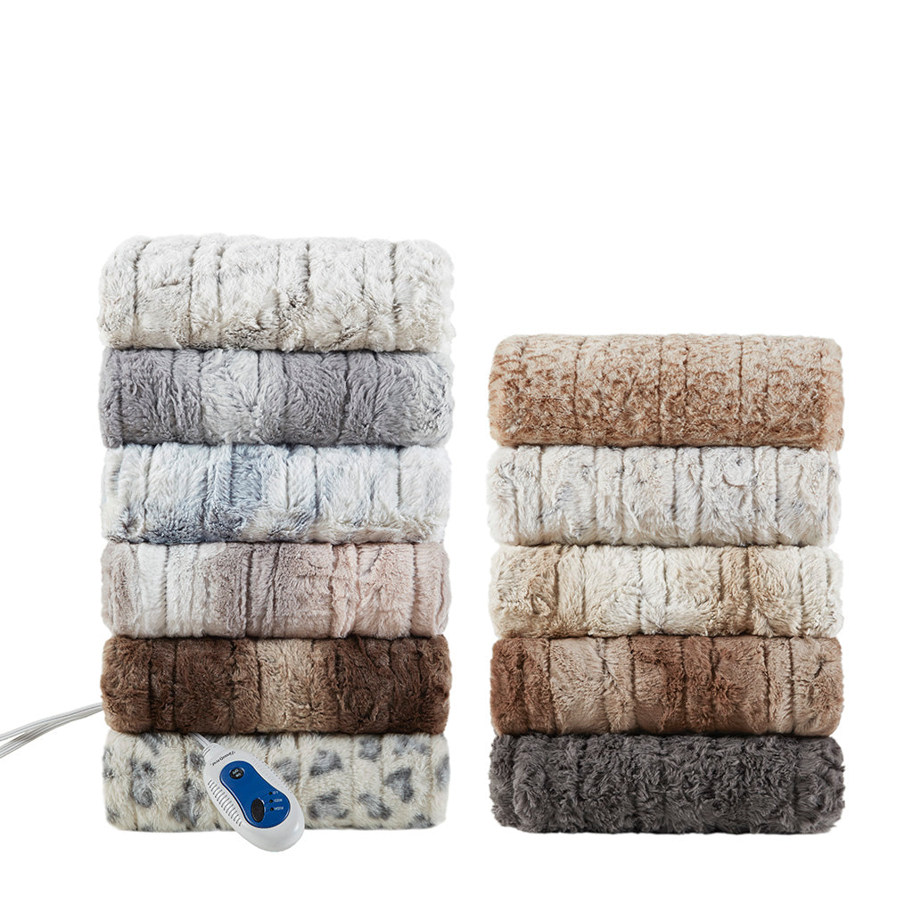 Zuri Oversized Faux Fur Heated Throw - Brown