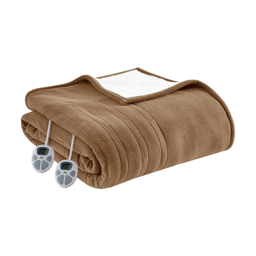 Fleece to Sherpa Heated Blanket - Brown