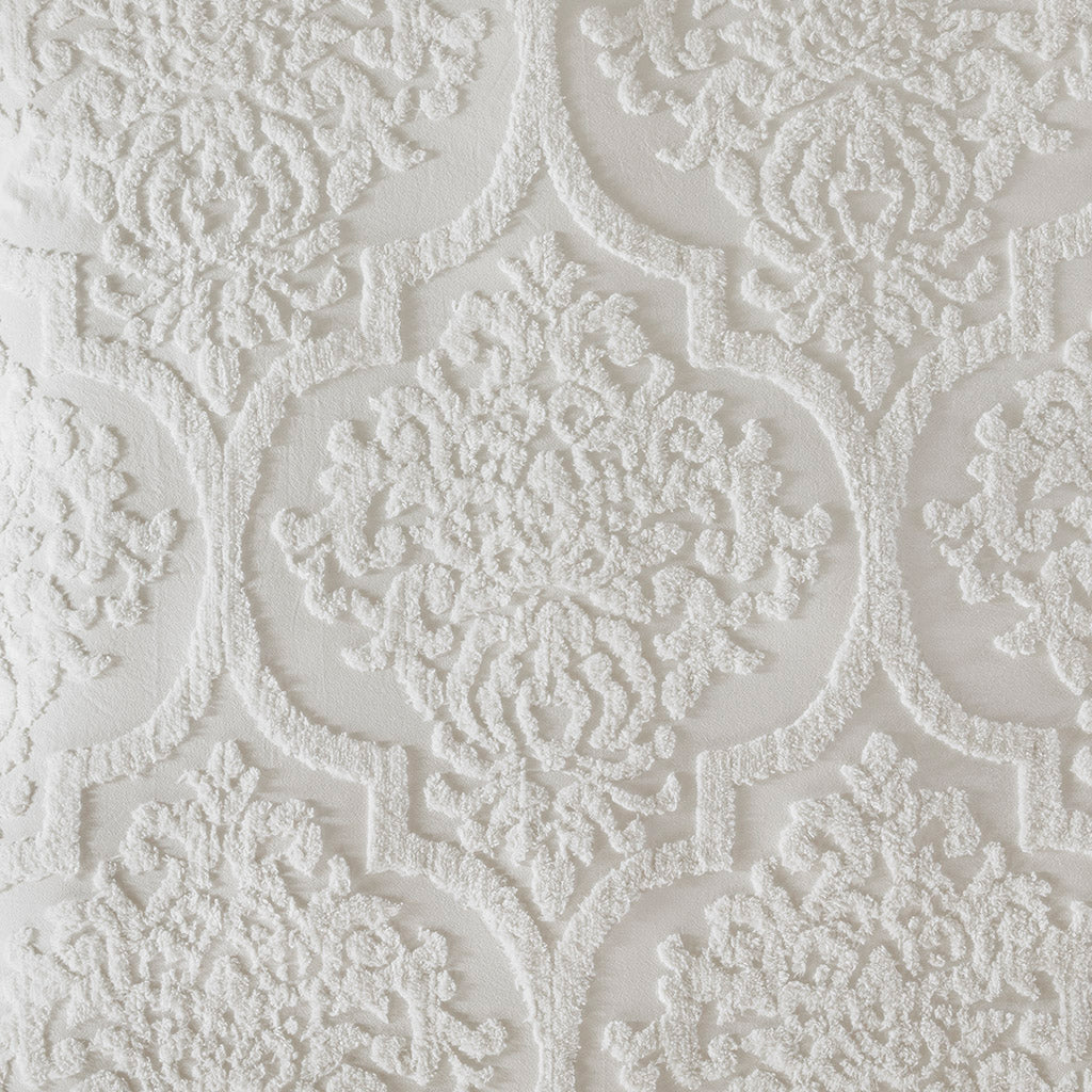 Viola 3 Piece Tufted Cotton Chenille Damask Duvet Cover Set - Off-White