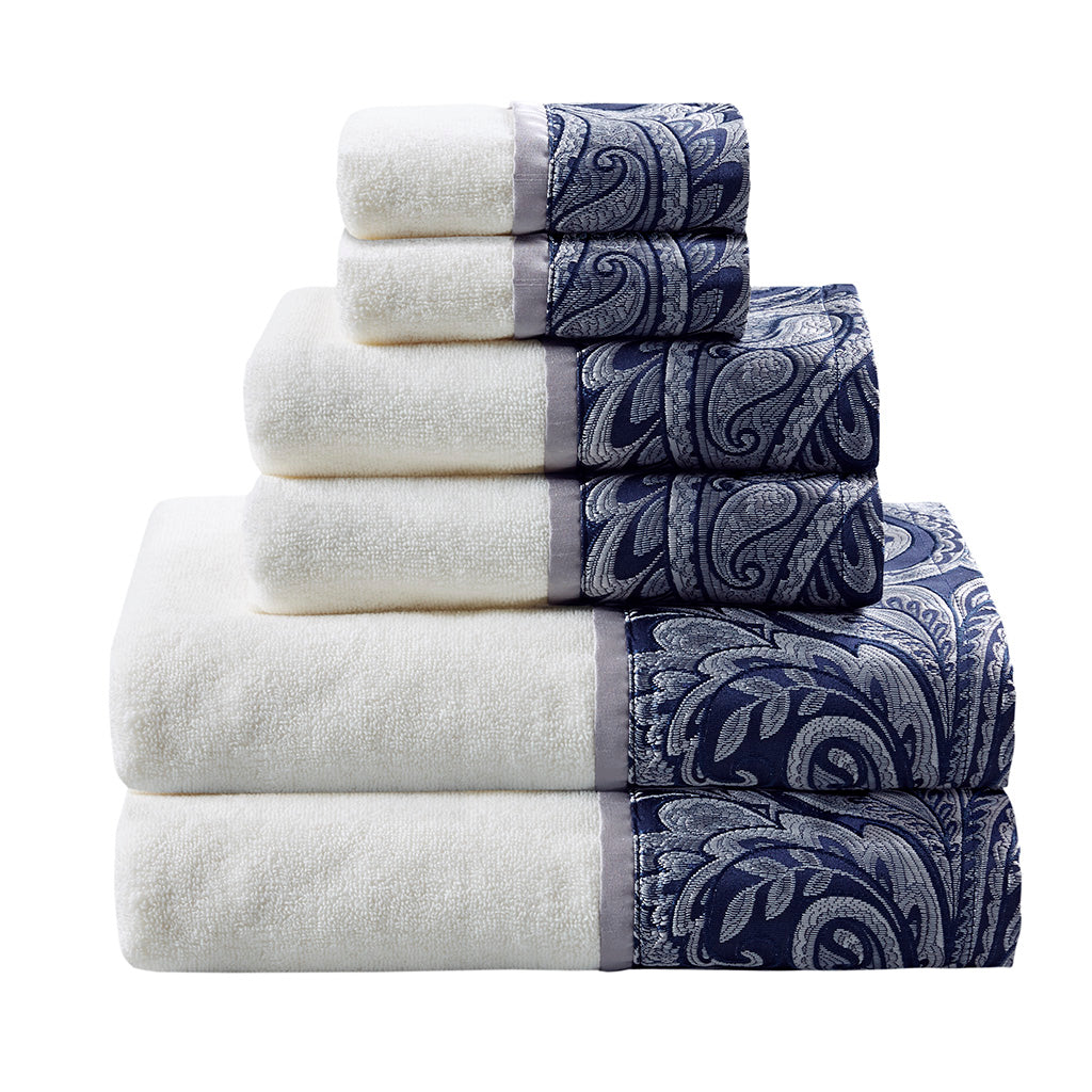 Aubrey 6 Piece Jacquard Towel Set - Navy