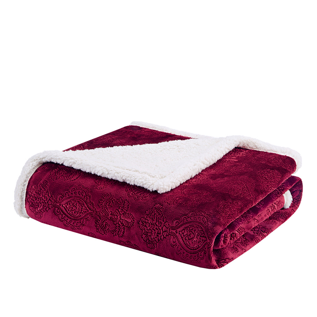 Elma Oversized Textured Plush Throw - Burgundy