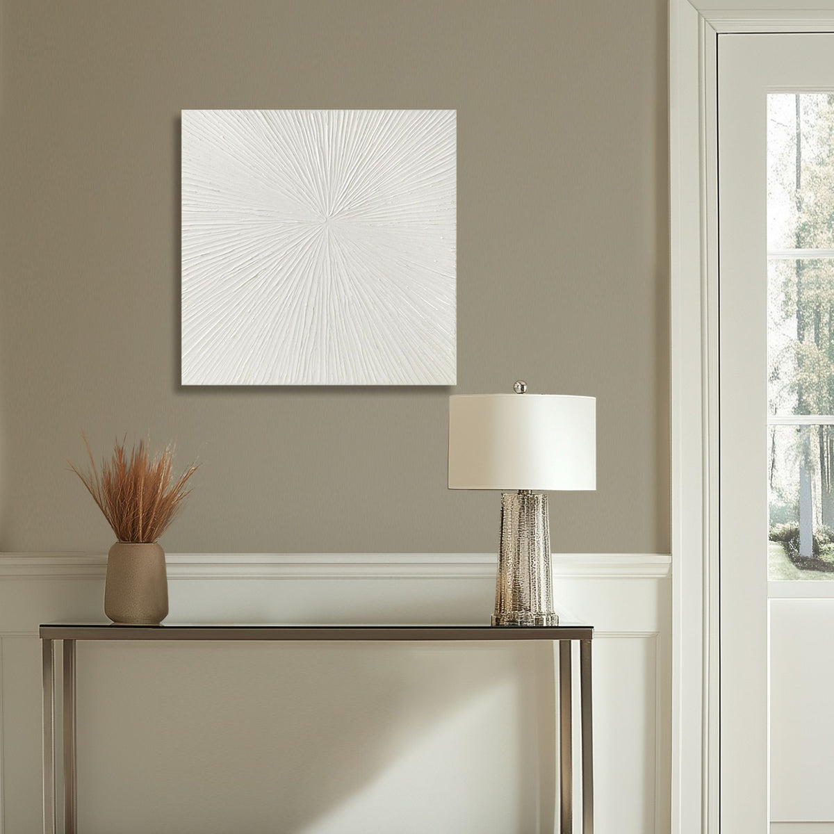 Sunburst Hand Painted Dimensional Resin Wall Art - White