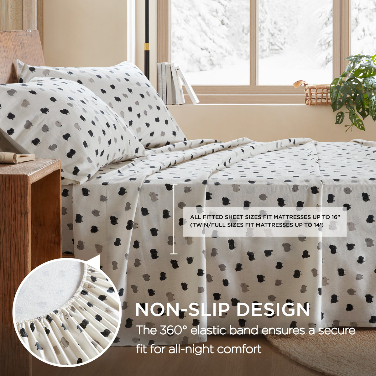 Cotton Flannel Sheet Set - Black Sheep