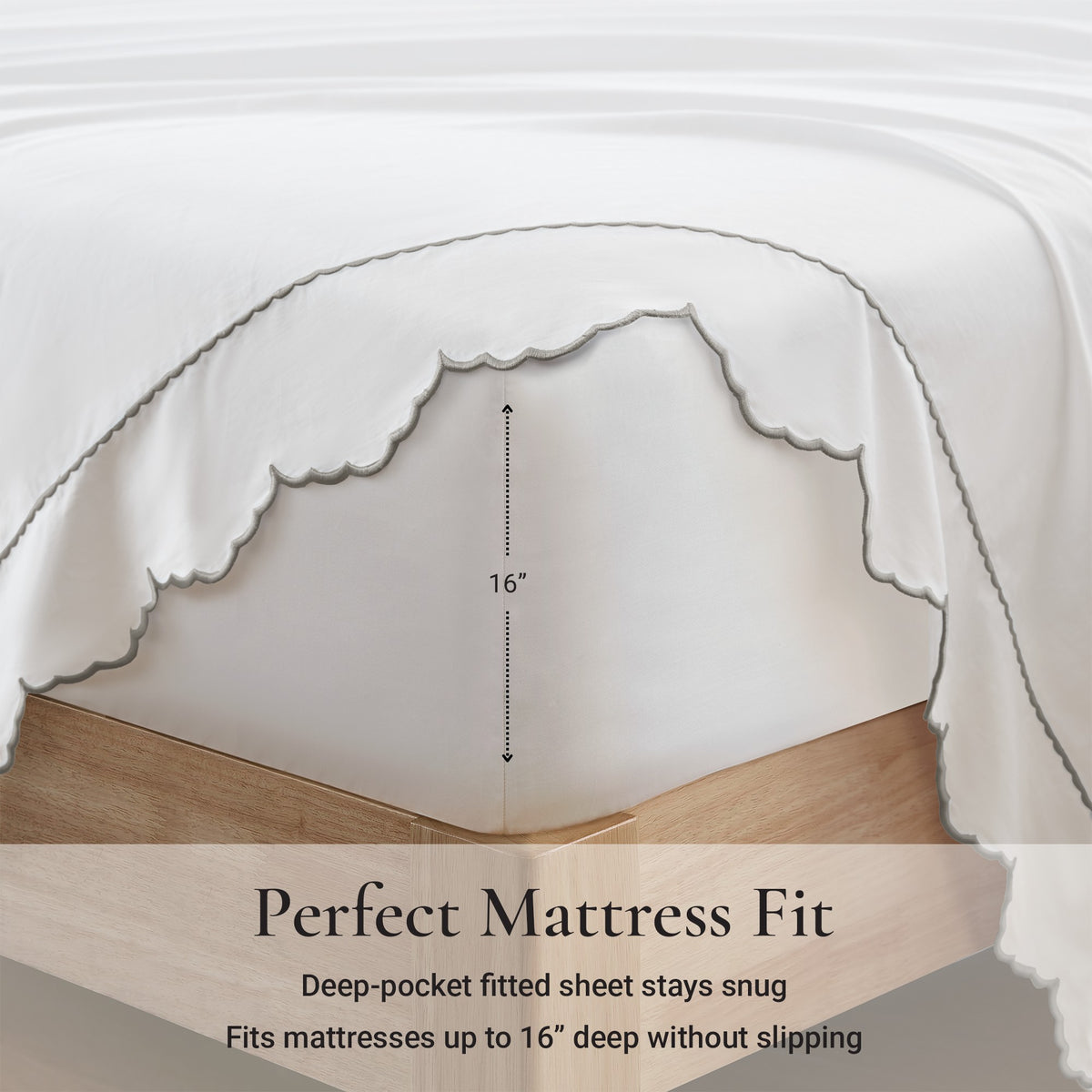 Brielle Scalloped Edge Cotton Sheet Set - Grey