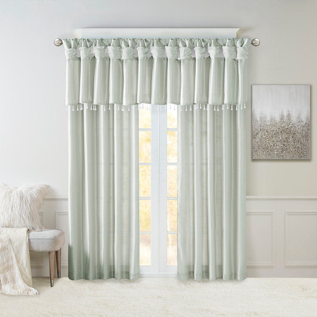 Emilia Lightweight Faux Silk Valance With Beads - Dusty Aqua