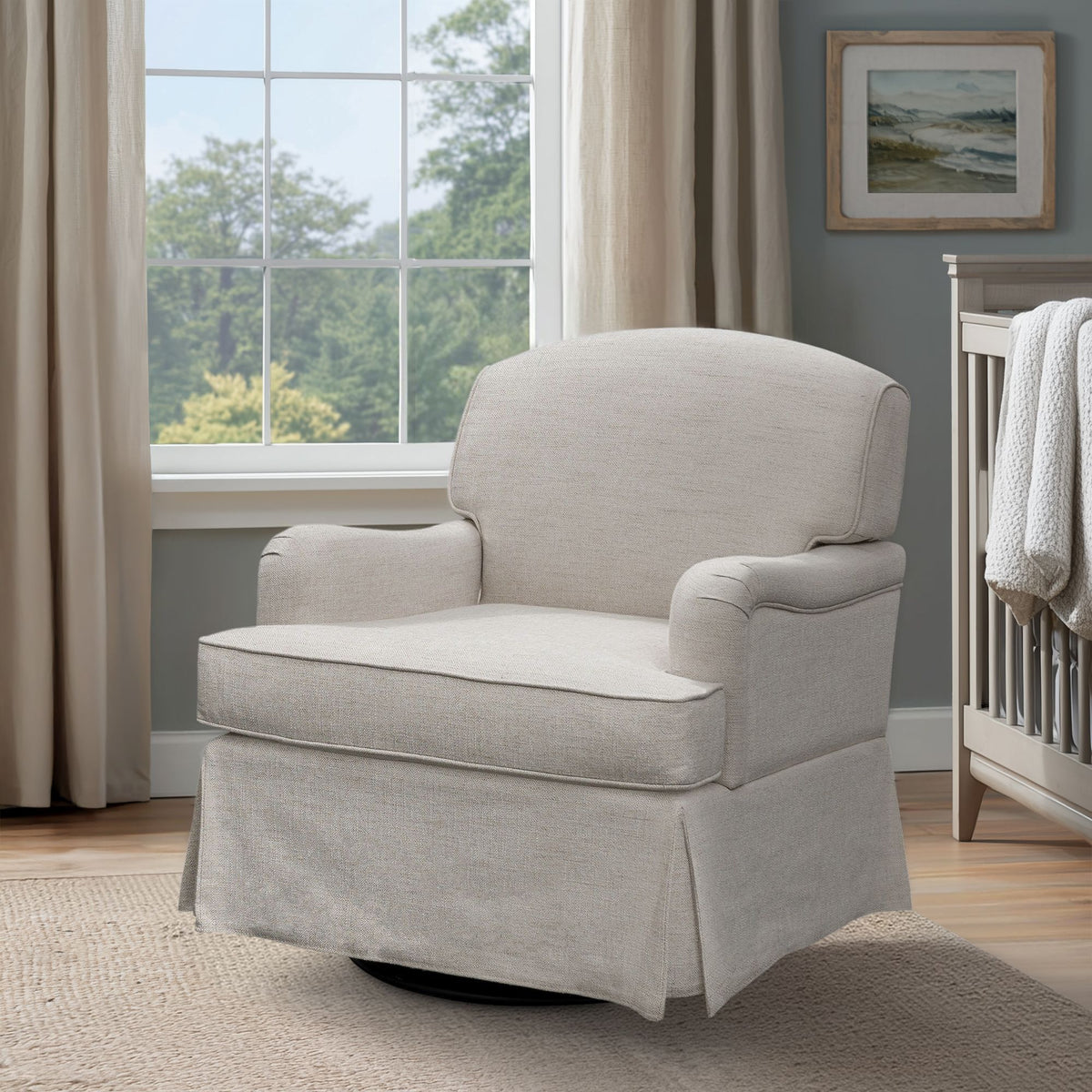Melody Swivel Glider Skirted ArmChair - Cream