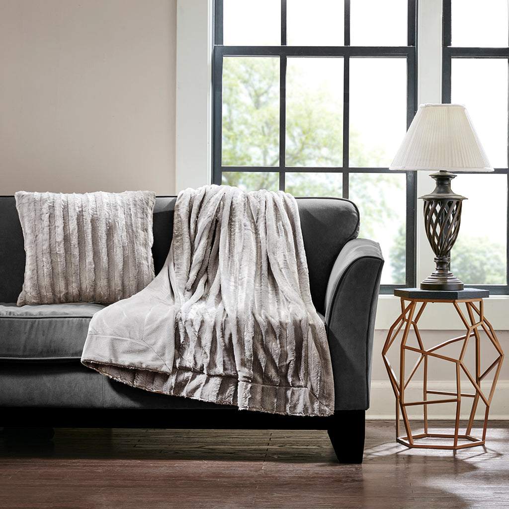 Duke Faux Fur Square Pillow - Grey