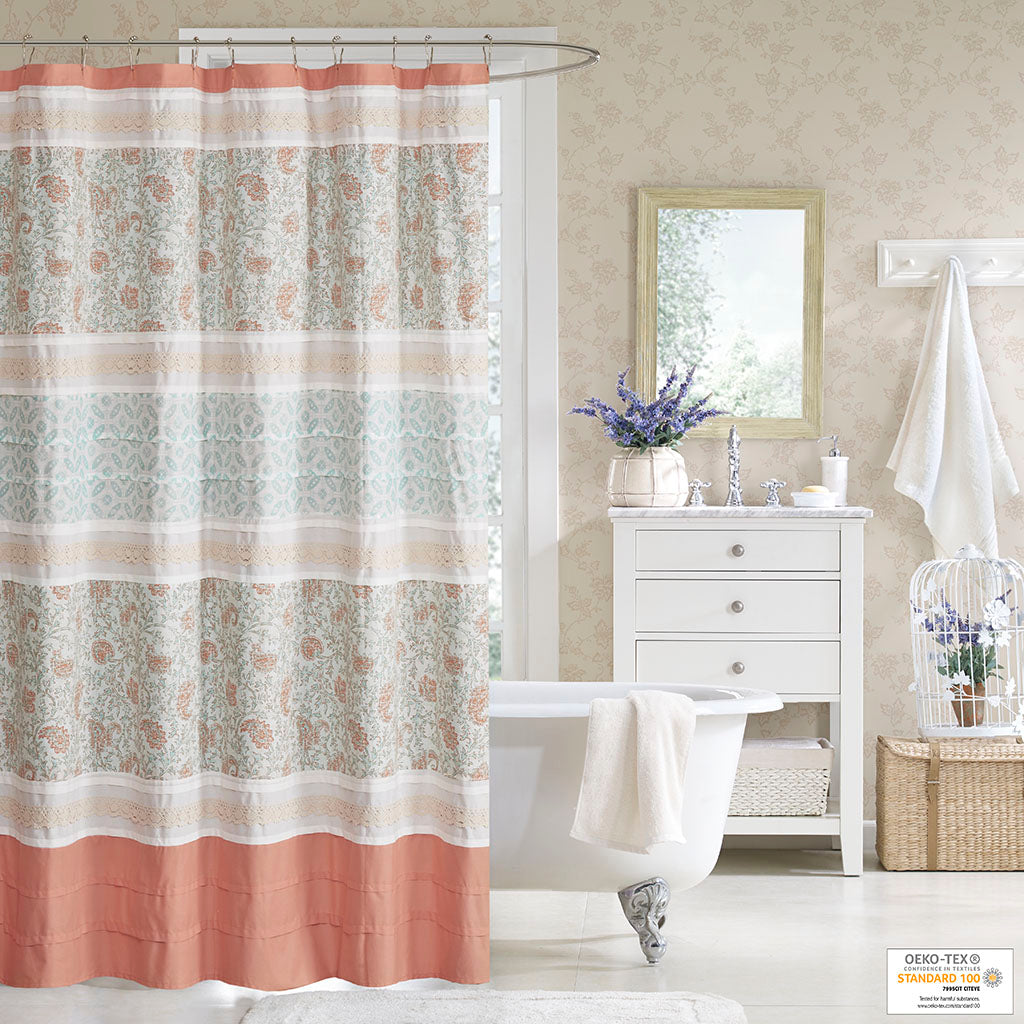 Dawn Cotton Shower Curtain - Coral