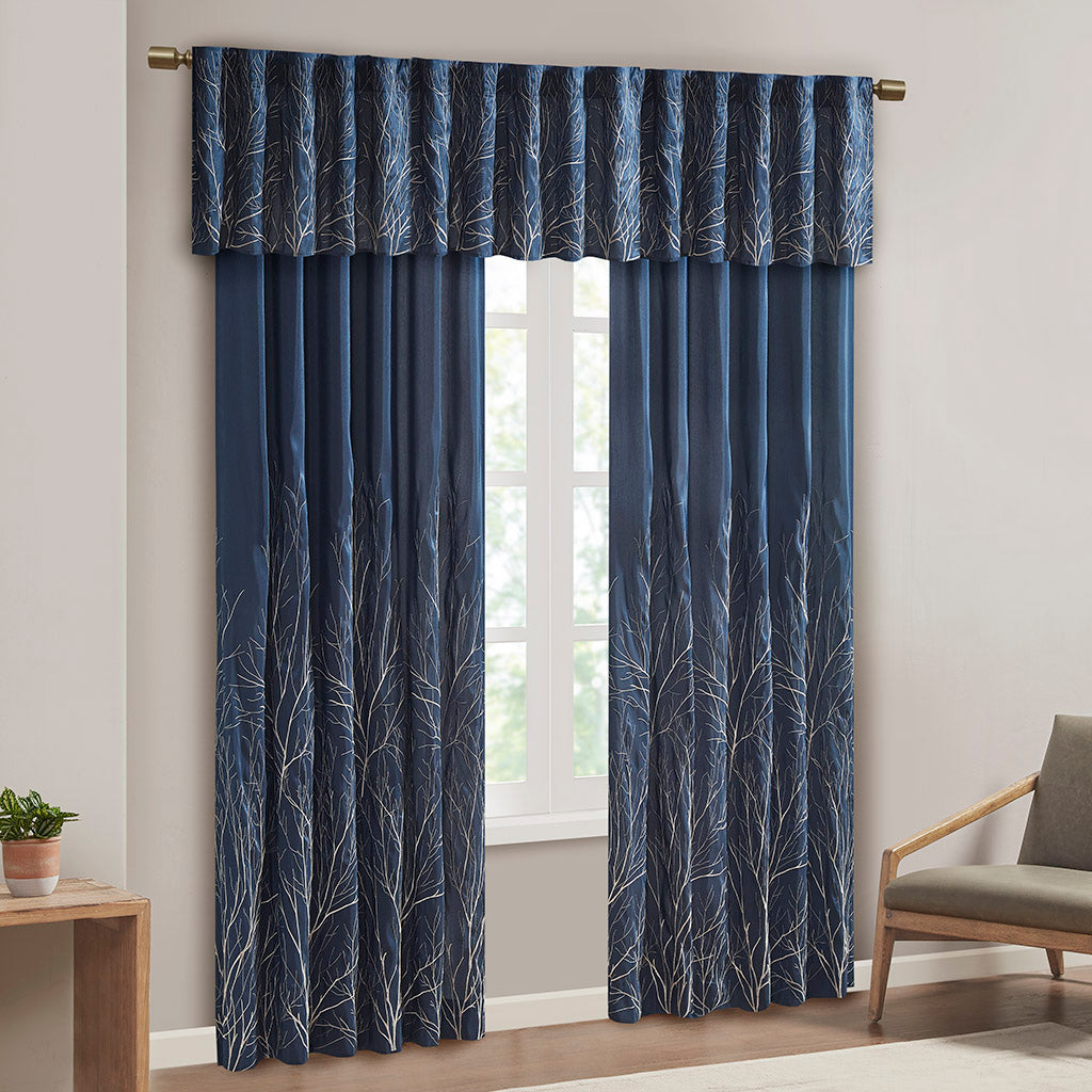 Andora Faux Silk Embroidered Window Valance - Navy