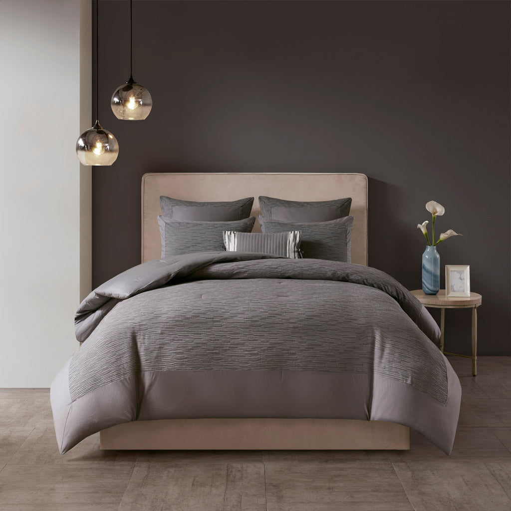 Hanae Cotton Blend Yarn Dyed 3 Piece Comforter Set - Grey