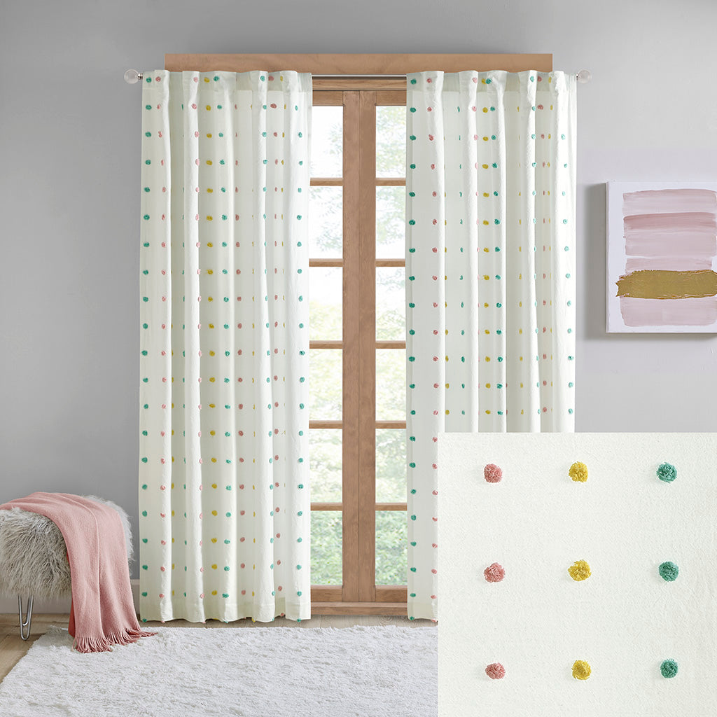 Callie Cotton Jacquard Pom Pom Curtain Panel - Multi